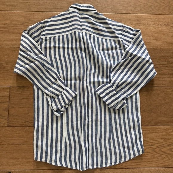 Bruun & Stengade Valencia Casual Slim Fit Linen Shirt - Blue/White - Size Small - Picture 5 of 5